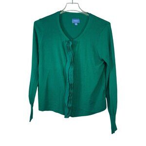 Simply Vera Vera Wang Size XL Green Ruffle Front Cardigan Sweater